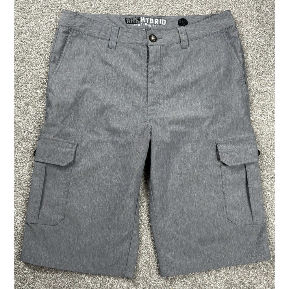 BKE Hybrid Cargo Shorts Mens 32 Gray Standard Fit Performance Stretch Casual